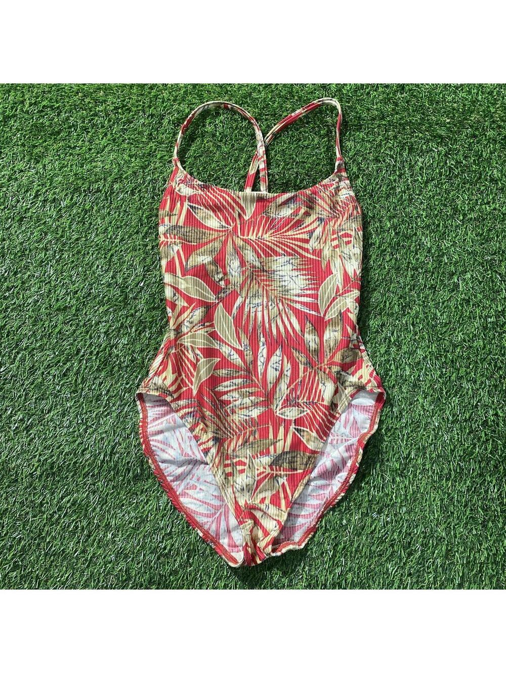 Vintage 90’s Catalina Red & green tropical print one-piece swimsuit